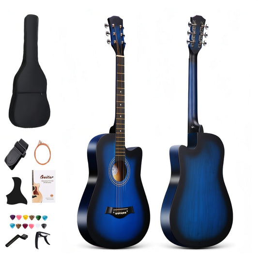 Full-Size Complete Acoustic Guitar for Beginners with (Strings,, Capo, Picks) - 38-Inch Full-Size Guitar Suitable for Beginners, Ideal as a Christmas Gift - -to-Play Instrument with Matte & Wood