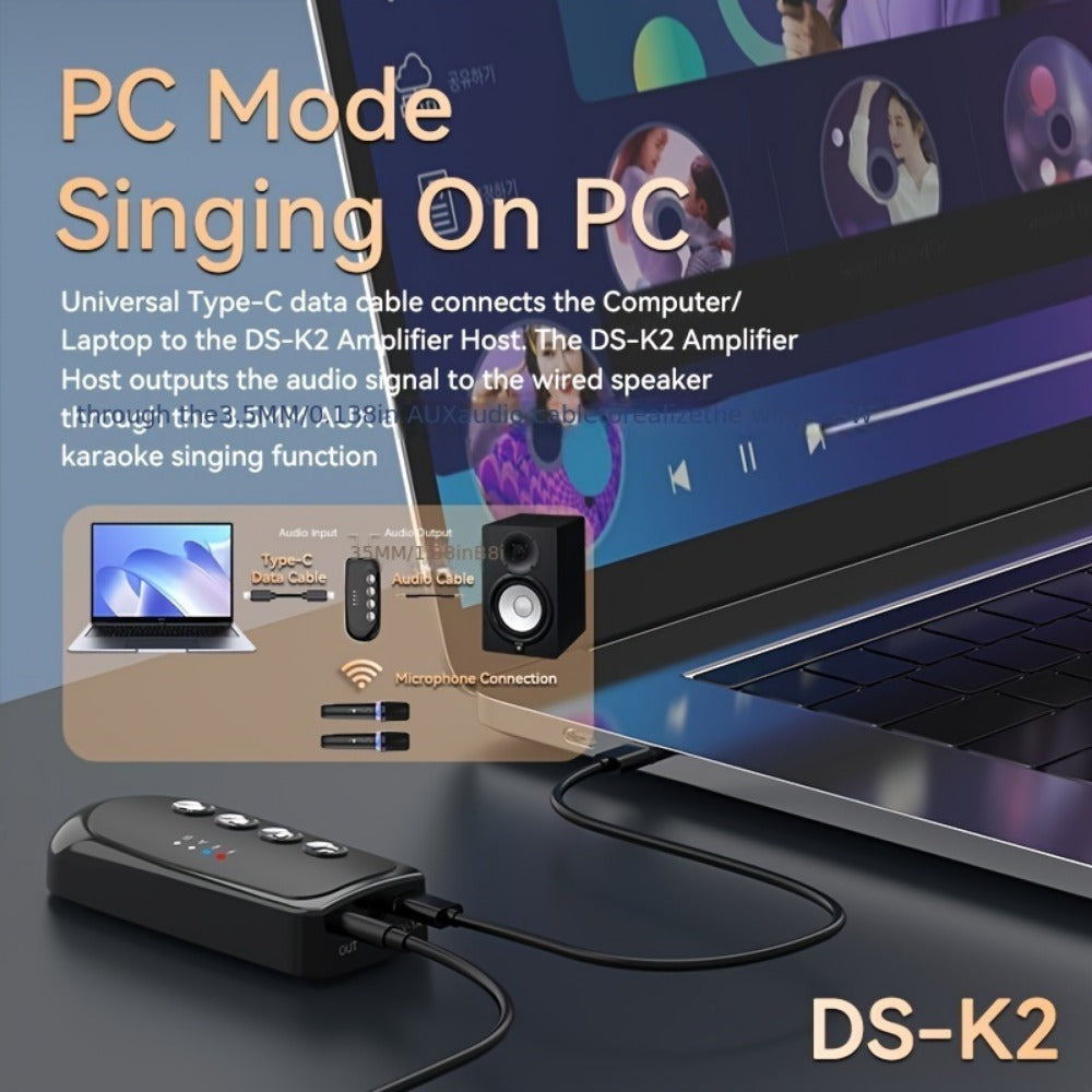 Portable Karaoke System, Stereo, RGB, Wireless, VAORLO, DS-K2, Machine for Parties
