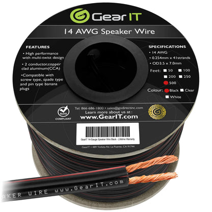 GEARit 14 Gauge Speaker Wire CCA - Copper Clad Aluminum - Home Theater, Car Speakers & More