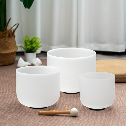 Quartz Crystal Singing Bowl Set, 7 to 11-Inch Three-Bowl Set with Case