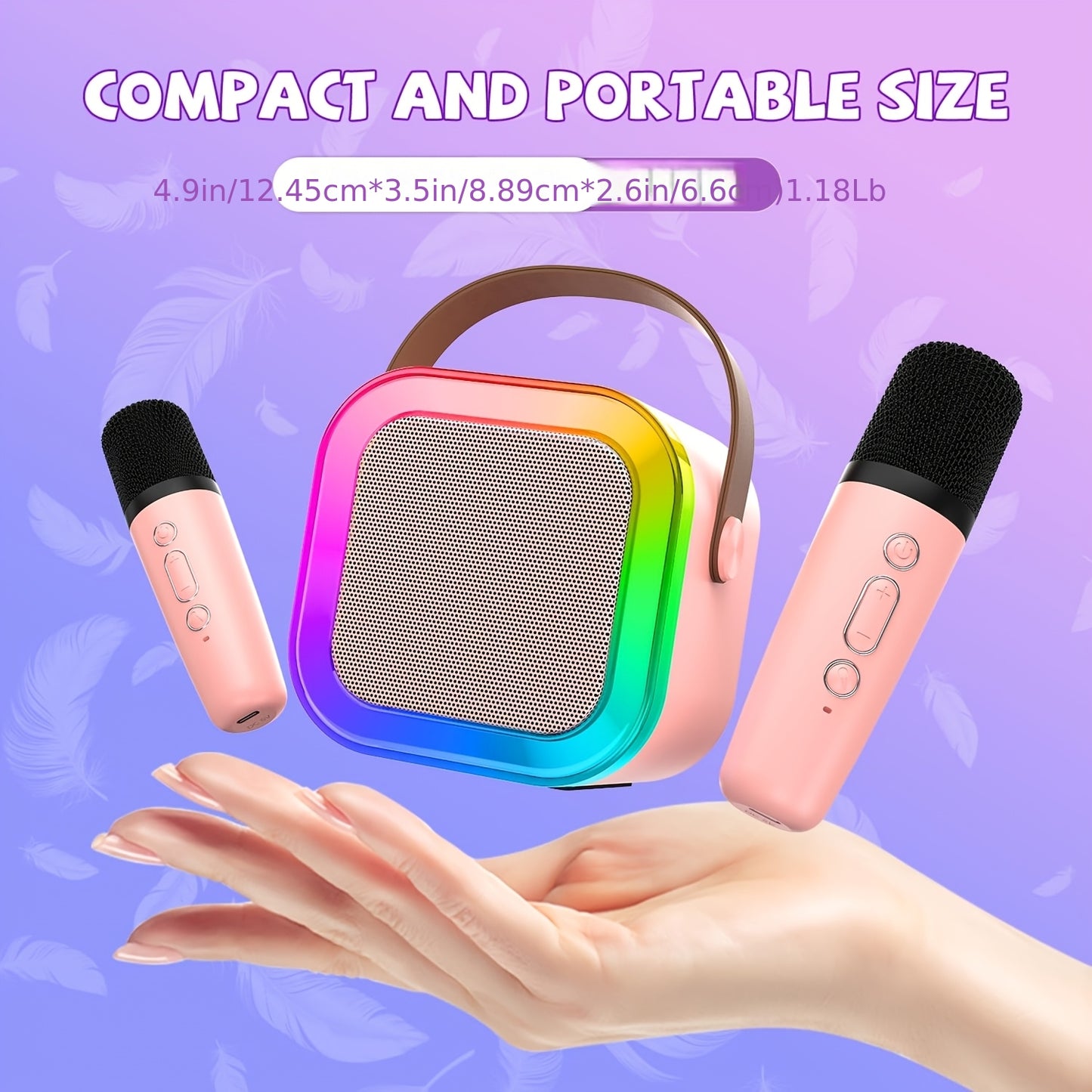 (B1G1 Free)Portable Karaoke Machine With 2 Wireless Mics, Wireless Speaker With RGB Lights For Adults, Mini Karaoke Speaker For Outdoor Camping, Parties, Home KTV, Pink