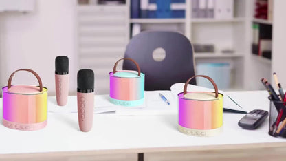 Portable Karaoke Speaker with 2 Wireless Mics, LED Lights and TWS