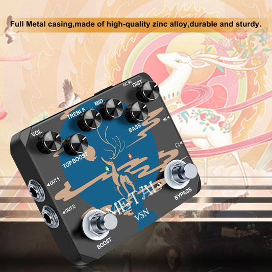 Heavy Metal Distortion Guitar Pedal, Realize The Sounds Of Metal, Rock And Punk, Muff Top Boost Distortion Guitar Effect Pedal With 80s Or 90s Metal Sounds And Earphone Useable Output Ture Bypass, Note That The Power Supply Is Not Included.