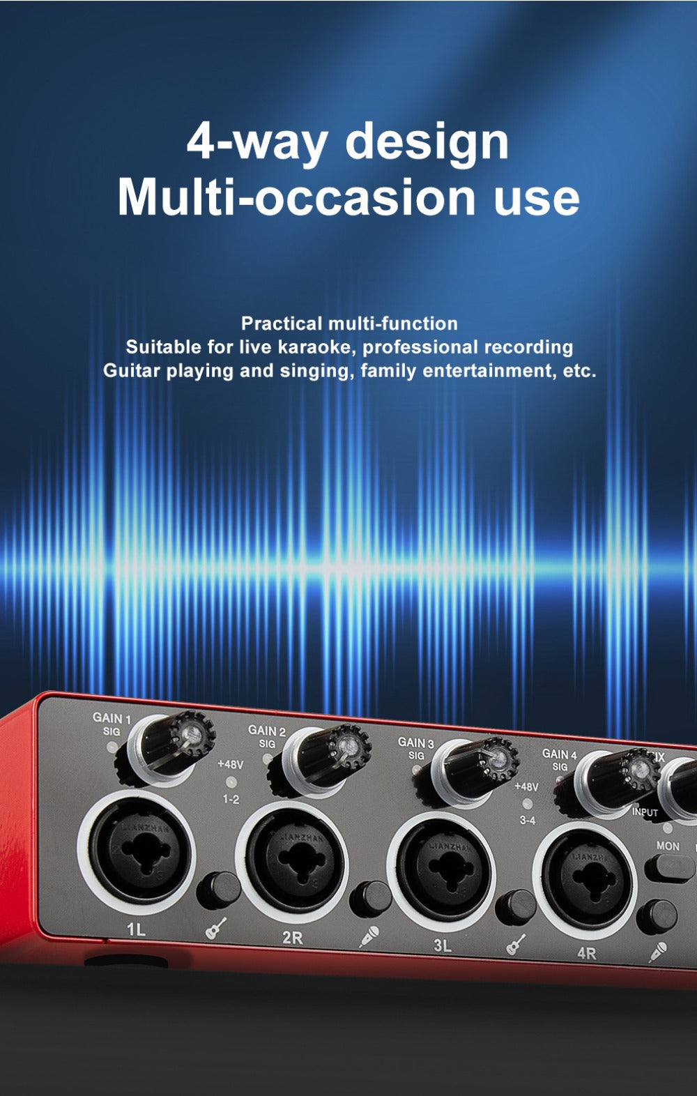 USB Audio Interface, 192Khz, Professional, 4-Channel, Sound for Recording and Streaming