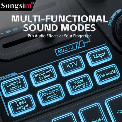 Professional Audio Mixer Console with RGB Backlit, USB Charging, 48V Phantom Power, XLR Mic Interface, Volume Faders, One-Key Mute, for Podcasting, Recording, Vocals, Gaming Voice - Black