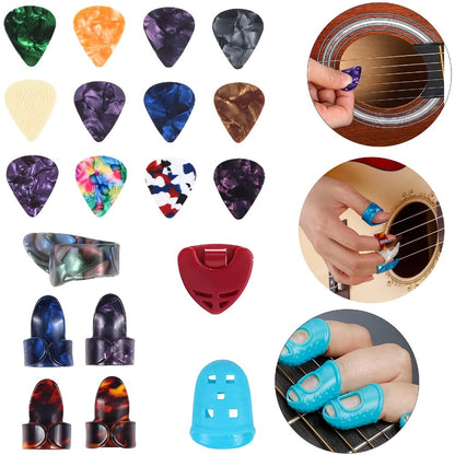 60pcs Acoustic Guitar Accessories Kit Including Guitar Strings, Tuner, Capo, 3-in-1 Restring Tool, Pick Holder, Bridge Pins, Nuts & Saddles, Finger Protector, Finger Picks, Fretboard Stickers detail image - detail view 8
