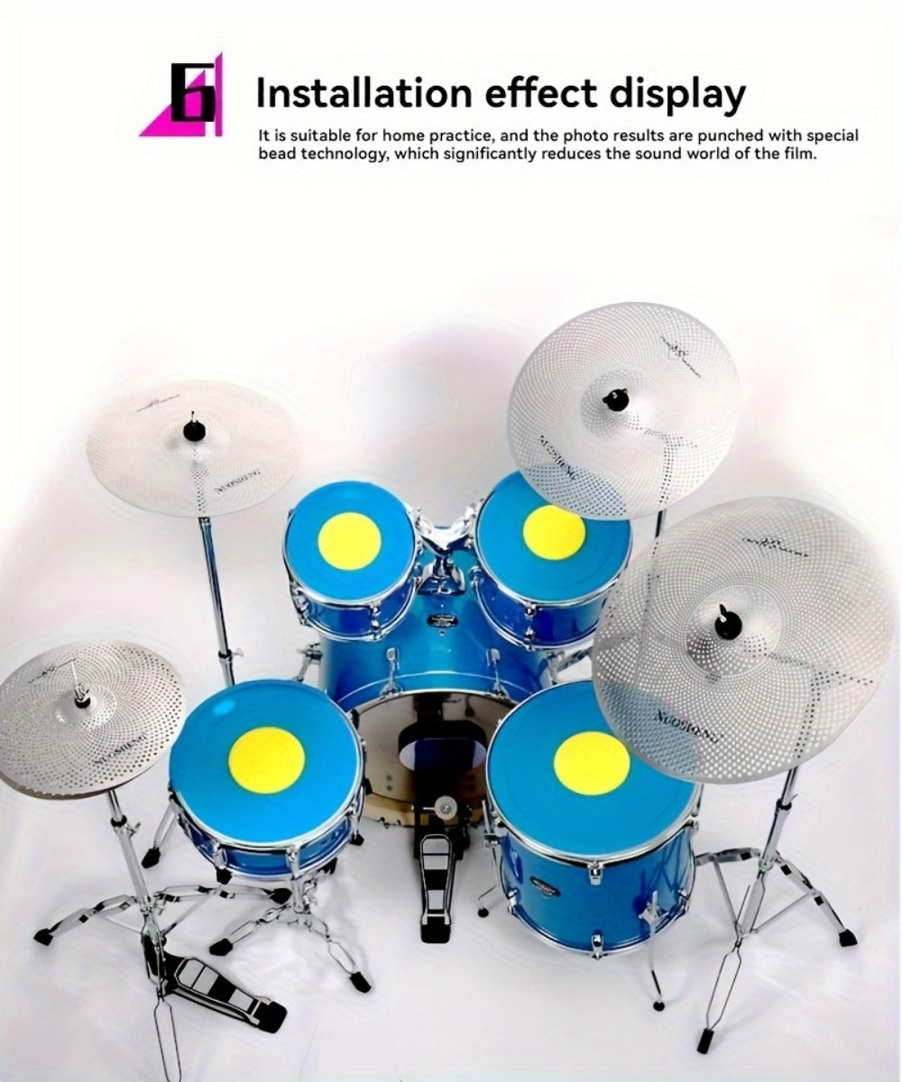 Drum and Cymbal Mute Set, 5pcs, Jazz, Cymbals for Lower-Volume Drum Practice And Rehearsal