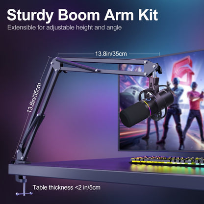 XLR and USB Dynamic Microphone Kit with RGB, Software and Boom Arm