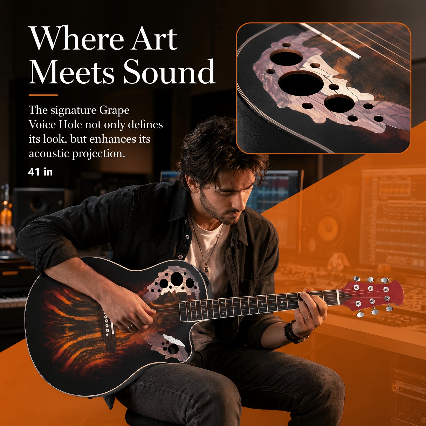 [Electric Acoustic Guitar] 41-Inch Full-Size Cutaway Electric Acoustic Guitar Grape Soundhole Spruce Top Round Back