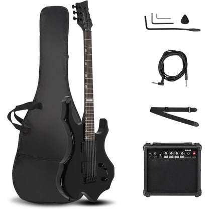 [Electric Guitar Amp Set] Black Flame Electric Guitar And Amp Set - Closed Dual - Dual Pickups, Techwood Fingerboard - Includes Gig Bag, Strap And Additions