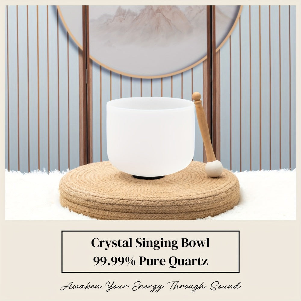 Quartz Crystal Singing Bowl, 8-Inch White Sound Bowl with Mallet