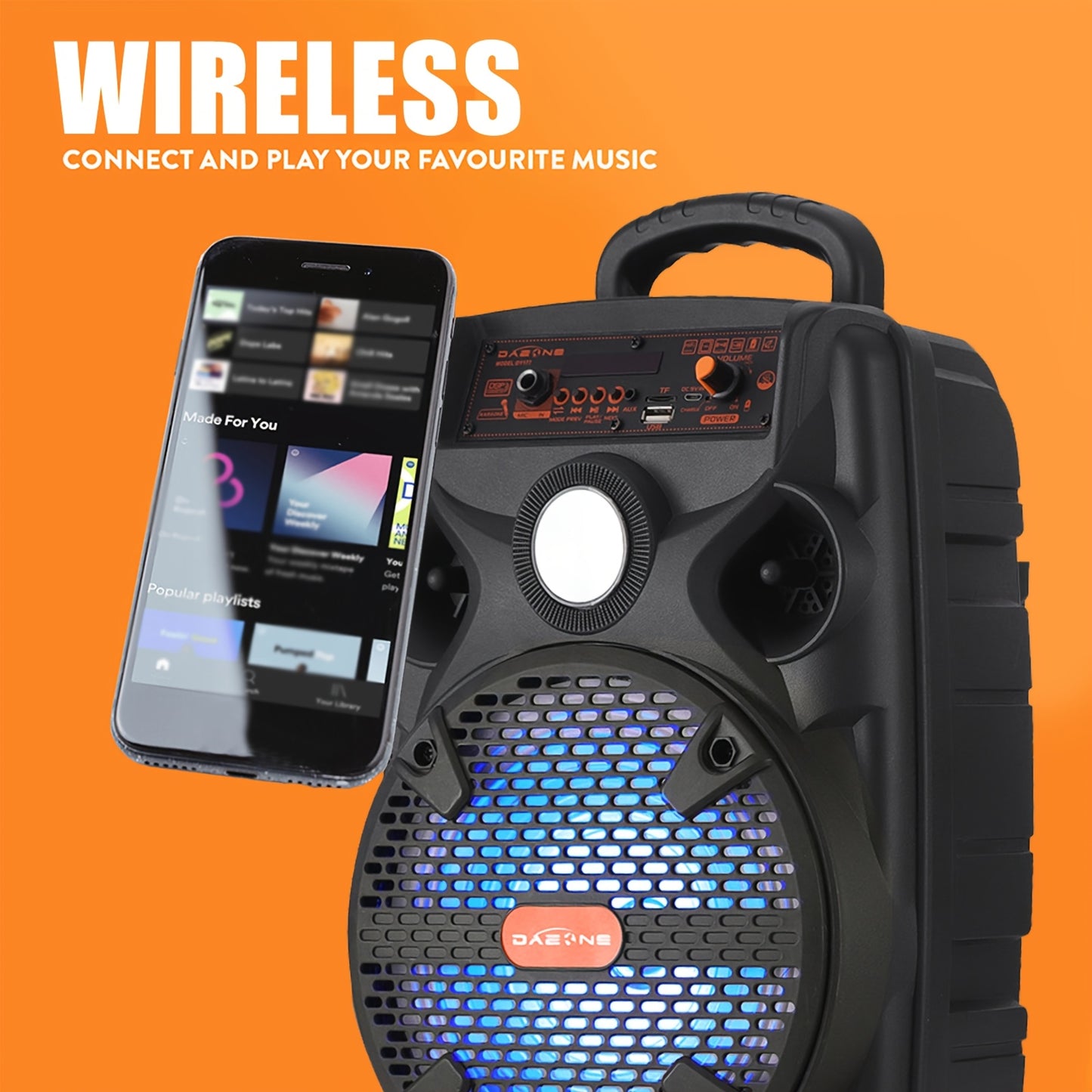 [Portable, BT/TF/TWS/USB/AUX] 1000W Rechargeable Outdoor Wireless Speaker Portable PA System W/ 8" Subwoofer, LED Lights, BT/TF/TWS/USB/AUX, Includes Microphone And Stand, Perfect for Party, Camping, Beach