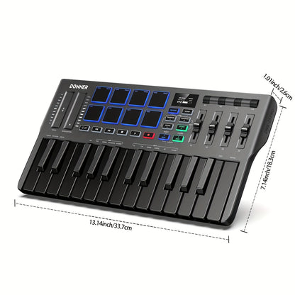 Donner DMK25 Pro MIDI Keyboard Controller, 25 Mini Key Portable USB-C MIDI Keyboard with 8 Drum Pads, OLED Display,  Touch Bar, Music Production Software and 40 Free Courses
