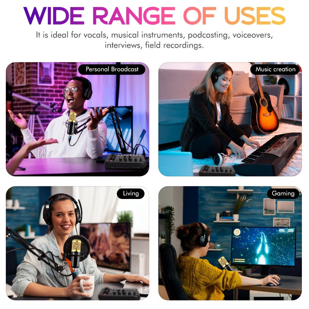USB Audio Interface, V8K + BM800, USB-C, USB, Podcast, Equipment, Bundle for Recording