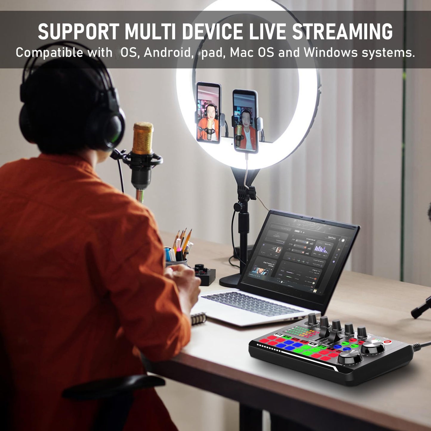 BM-800 Condenser Podcast Microphone Bundle: Audio Mixer, Voice Changer And Studio Equipment Included - for Laptop, Vlog, Living Broadcast, Live Streaming