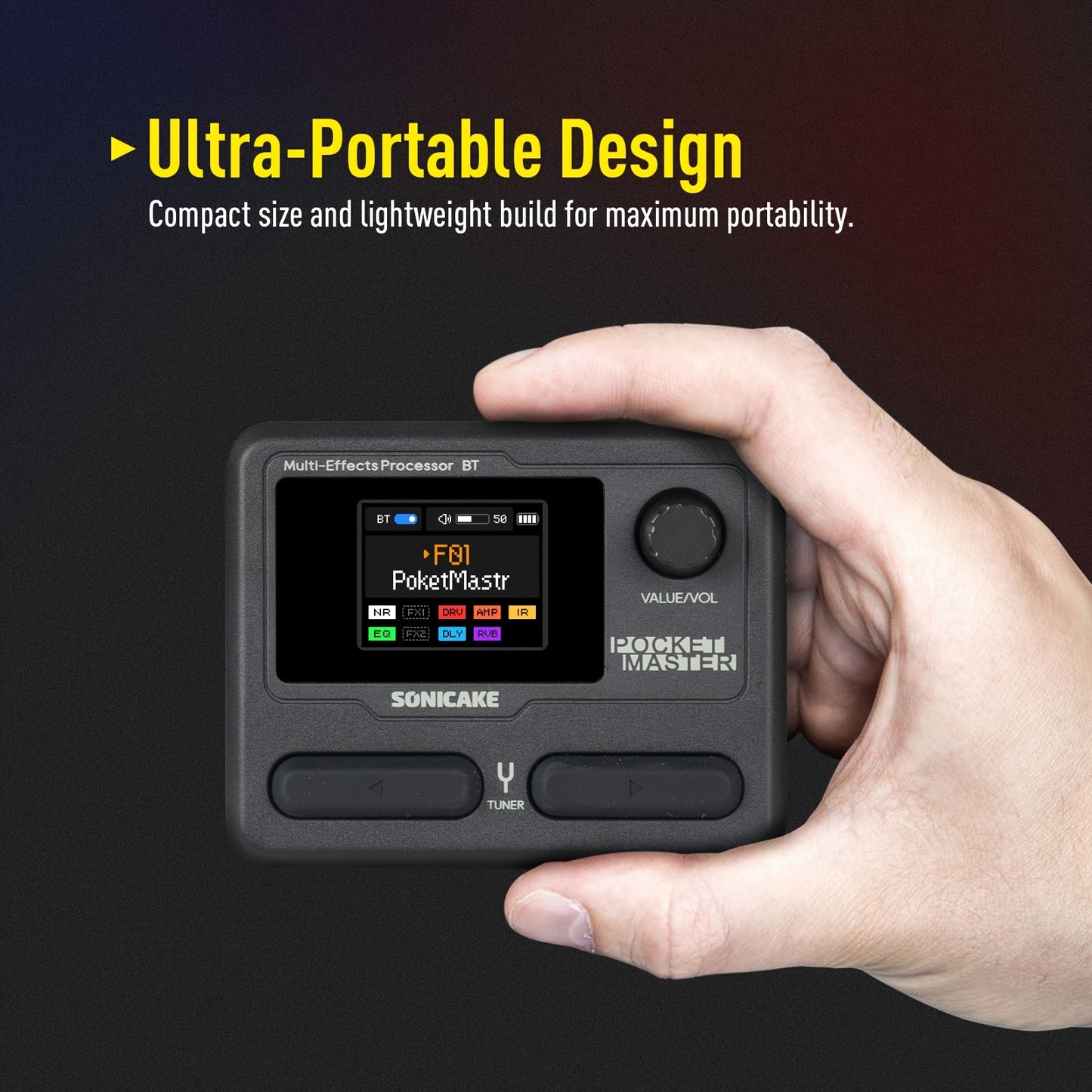 SONICAKE Pocket Master Guitar Modeling IR Cabinets Simulation Multi-Effects(English Version with 1pc Belt Clip)