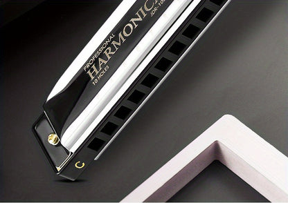 Professional Blues Harmonica 10 Hole C-Key Blues Harmonica, Comes with Hard Box, Suitable As a Gift for Beginners, Students, Adults, And Professionals, Comes with a Sanrio Sticker