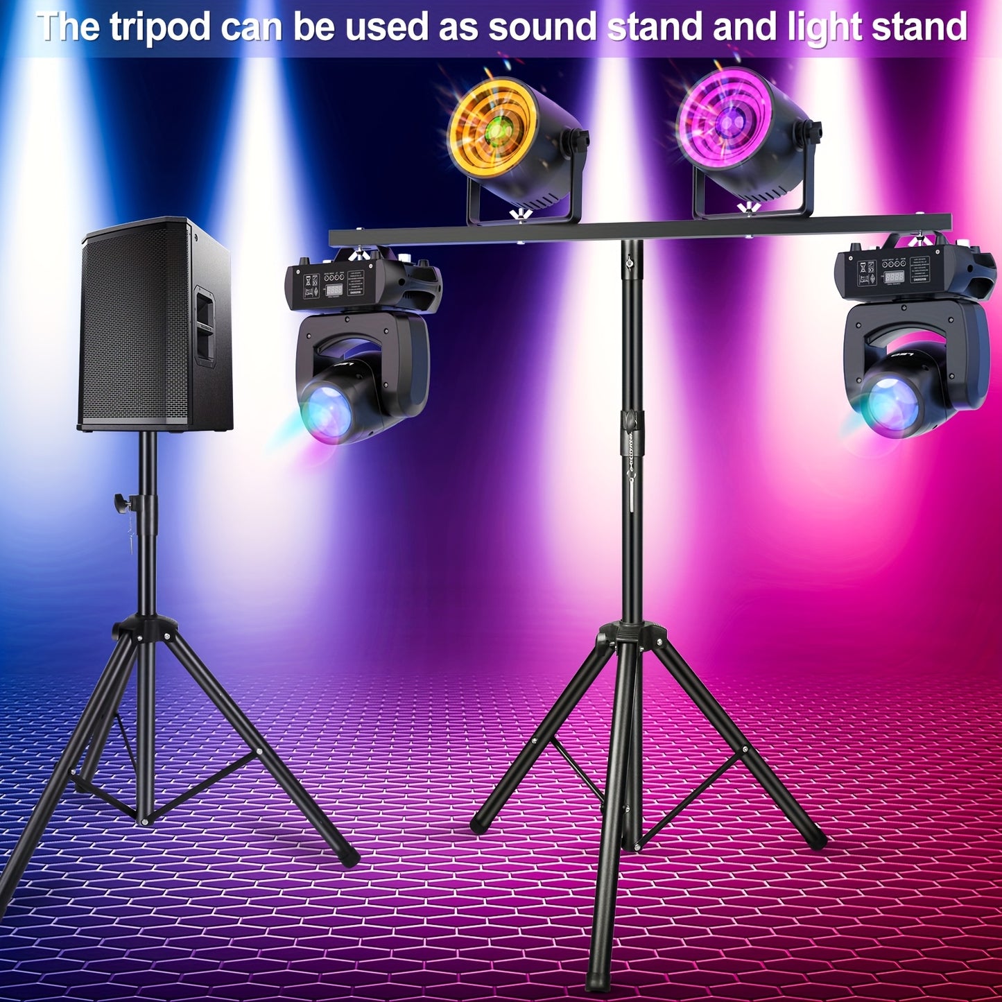 Adjustable Tripod Stand for Audio Djs Featuring a Top T Bar, Suitable for PAR Cans, Wash Lights, Or Various Lighting Fixtures