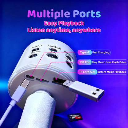 Limited Time Deal: $10, Limited to 50 Units. Wireless Karaoke Microphone - Fun Voice Changer Mic with LED Lights, Portable Speaker & Home Karaoke Machine for Singing, Summer Parties, Outdoor Fun, Car & Camping - Powerful Stereo Sound, Birthday Gift
