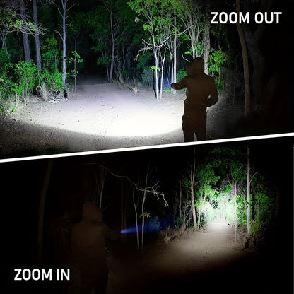 2/1 Pack Rechargeable Flashlights High Lumens, Super Bright Flash Light, 5 Modes Zoomable Linternas With LCD Digital Display, Powerful Handheld LED Flashlights For Emergencies Camping, Fishing, Hiking, Made Of ABS Material, Bright Outdoor Lamp