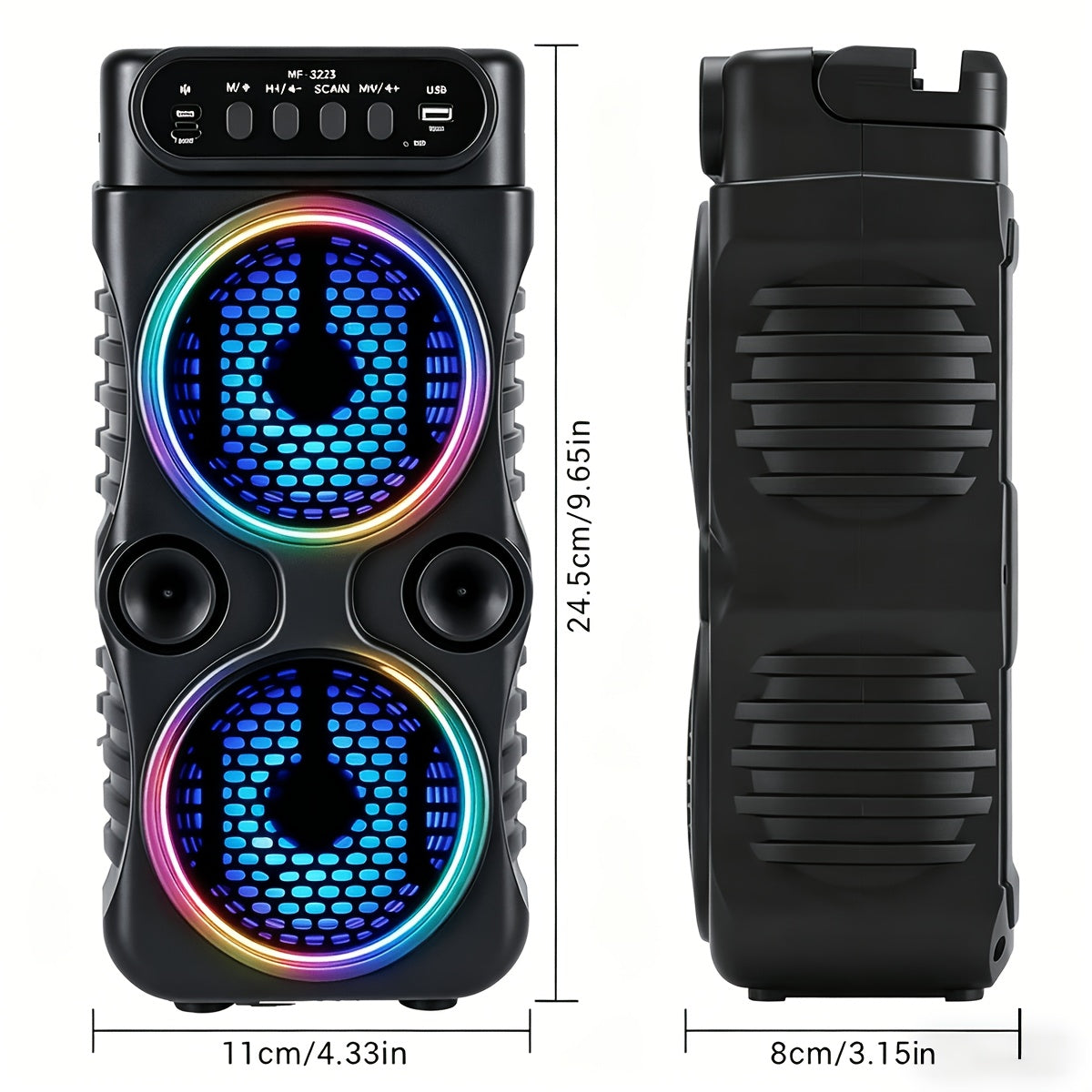 Professional Speaker, Portable Party Speaker, Subwoofer, High-Fidelity Stereo Speaker, Speaker, Equipped with LED Light Show, Compatible with BT/USB/TF Card/Fm/Tws/Aux, Professional Karaoke. Outdoor, Travel, Party Supplies