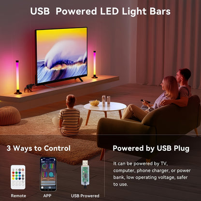 2pcs LED Light Bars for Room, IC+RGB with App+Remote Control, Dynamic Music Sync Mode, USB Powered, Wireless, Color Changing, Dimmable, Ideal for PC, TV Backlight, Music Classroom, Computer Desk