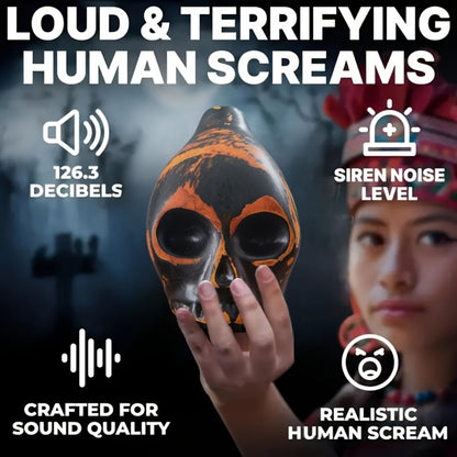 Ceramic Aztec Death Whistle, Handcrafted Skull Sound Effect Collectible