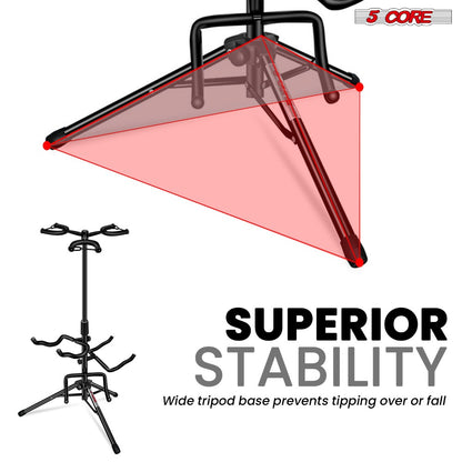 Guitar Stand, Foldable, Adjustable, Core, Triple for Holding And Displaying Guitars