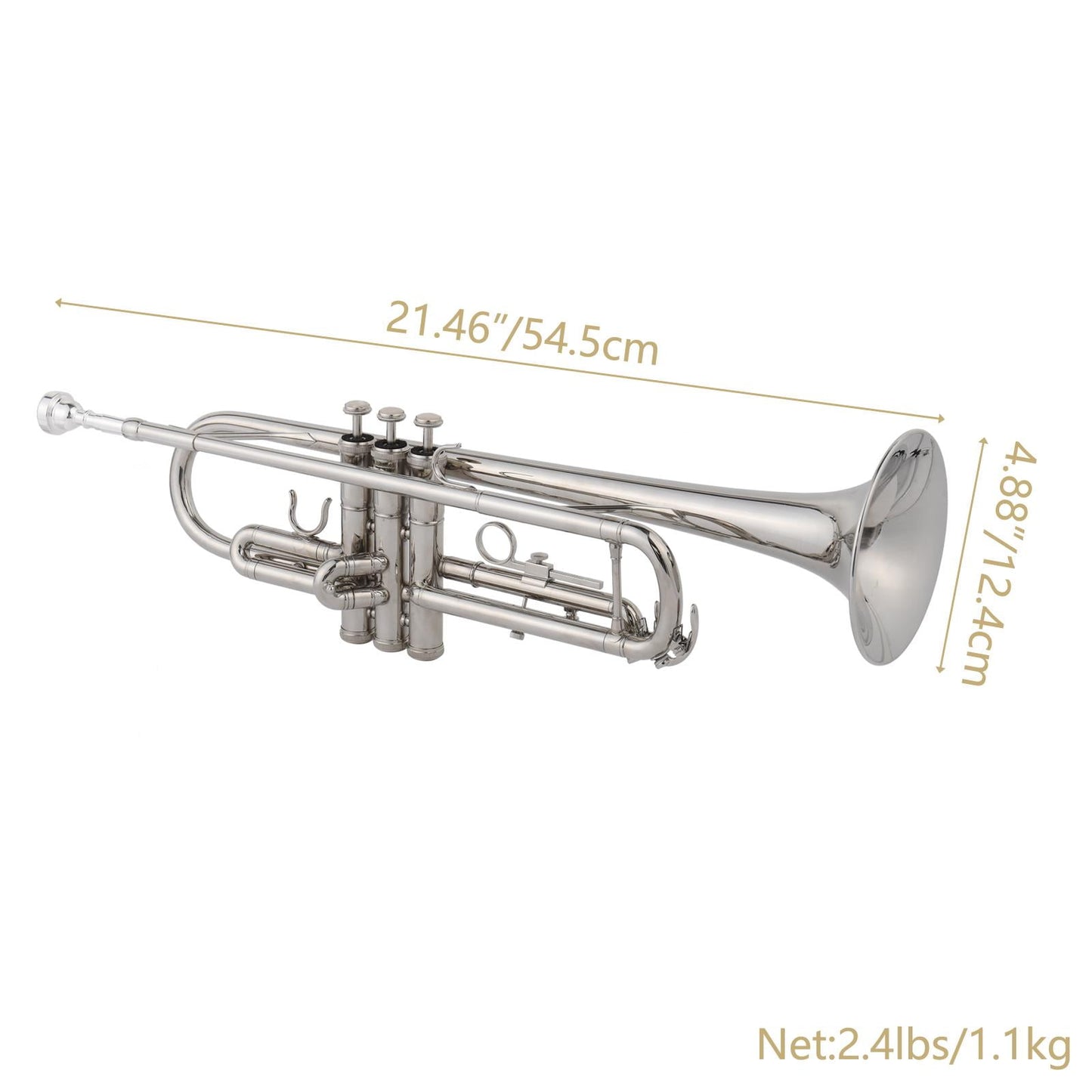 B Flat Silver Bb Trumpet for Concert Band with Case
