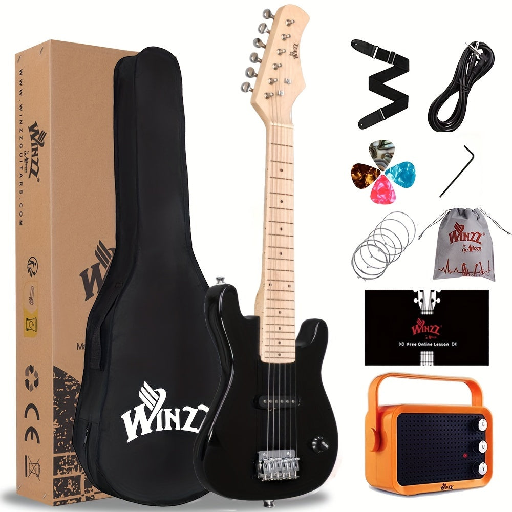 WINZZ TG-E2 30-inch Full Electric Guitar Package with Amp, Gig Bag & - Solid Wood Body, Gloss, Small Size Suitable for Beginners/Advanced Players, Complete Setup with Strap, Cable, Picks, Strings (No Assembly Required)
