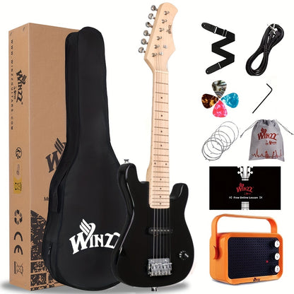WINZZ TG-E2 30-inch Full Electric Guitar Package with Amp, Gig Bag & - Solid Wood Body, Gloss, Small Size Suitable for Beginners/Advanced Players, Complete Setup with Strap, Cable, Picks, Strings (No Assembly Required)