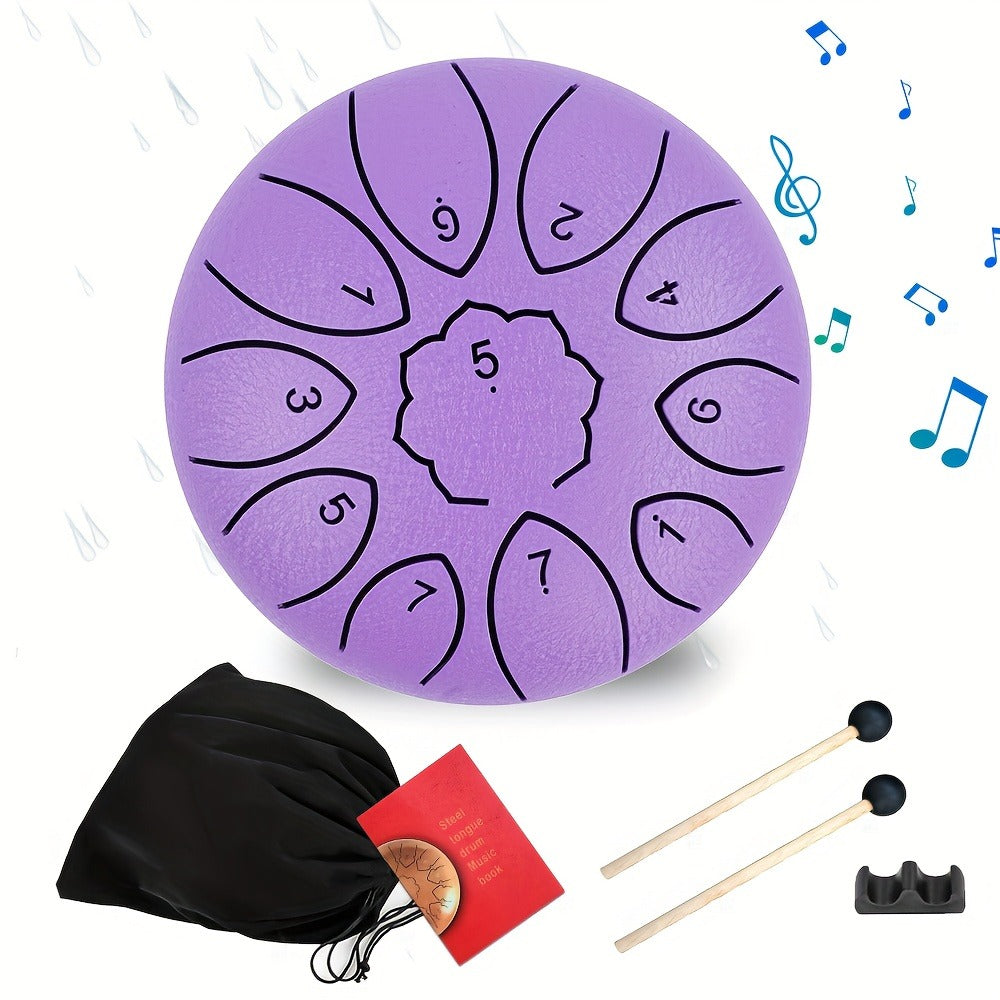 Steel Tongue Drum, 6-Inch 11-Note Set with Drumsticks and Music Book