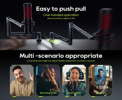 360-Degree Microphone Boom Arm with Foldable Desk Mount and Screw Adapter