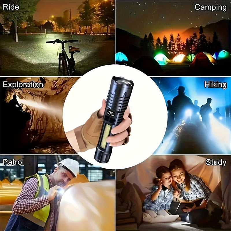 2/1 Pack Rechargeable Flashlights High Lumens, Super Bright Flash Light, 5 Modes Zoomable Linternas With LCD Digital Display, Powerful Handheld LED Flashlights For Emergencies Camping, Fishing, Hiking, Made Of ABS Material, Bright Outdoor Lamp