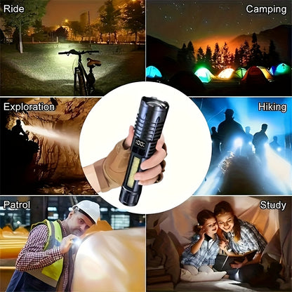 2/1 Pack Rechargeable Flashlights High Lumens, Super Bright Flash Light, 5 Modes Zoomable Linternas With LCD Digital Display, Powerful Handheld LED Flashlights For Emergencies Camping, Fishing, Hiking, Made Of ABS Material, Bright Outdoor Lamp