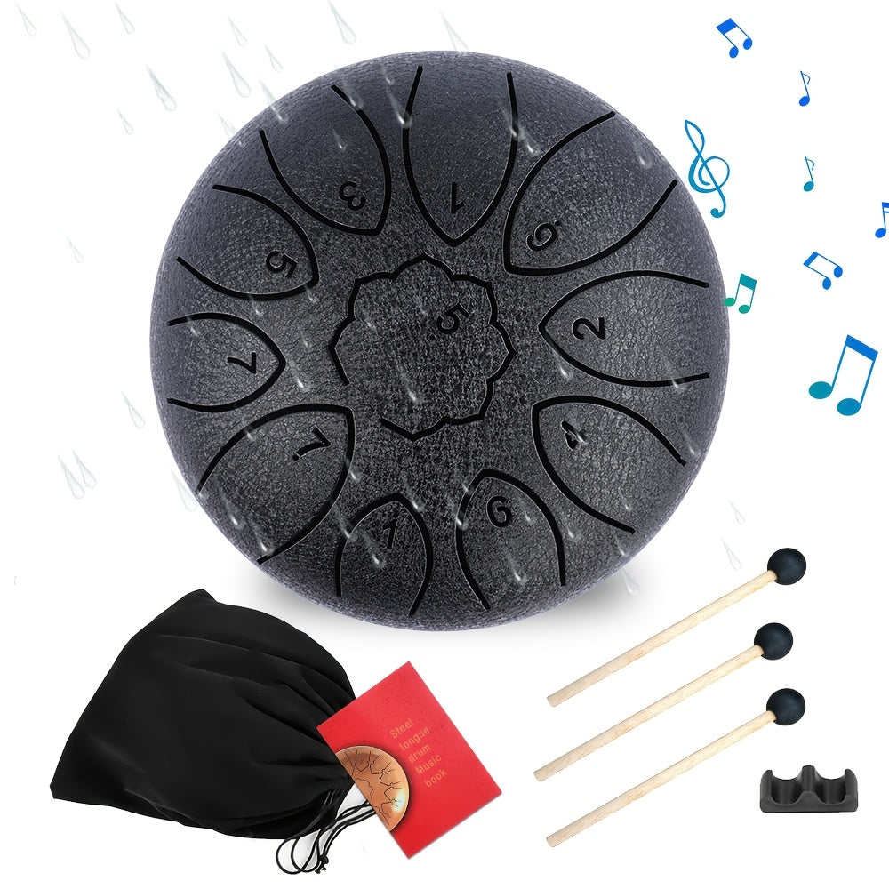 Outdoor Garden Rain Drum, Steel Tongue Drum-Durable Metal, Soothing Rainfall Sounds, Perfect for Garden, Yoga & Meditation, Halloween & Christmas Gifts with Drum Bag, Music Book, Drum Mallets Etc.