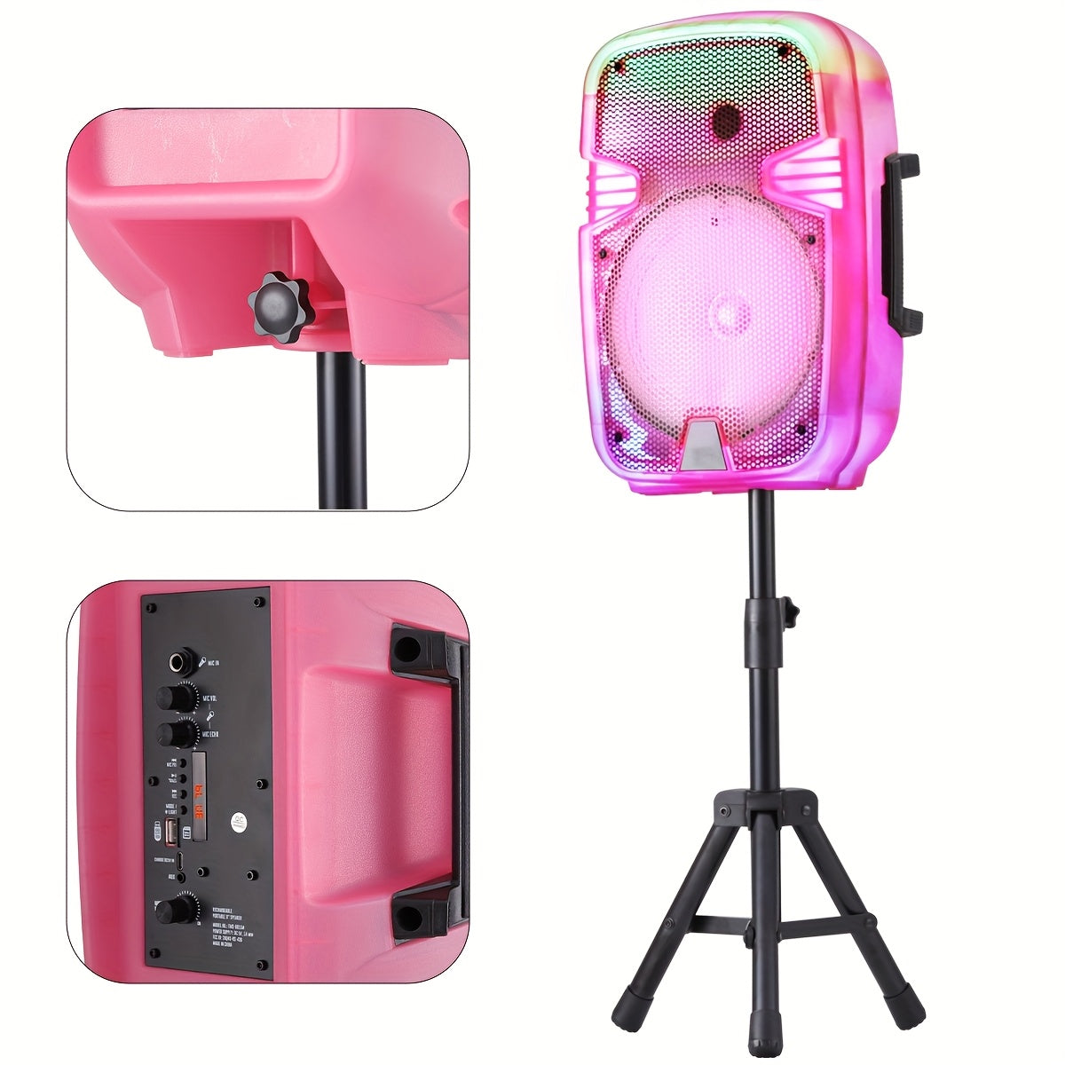 8" Rechargeable Speaker Wireless LED Karaoke Party System USB/SD/FM/AUX W/Mic & Stand