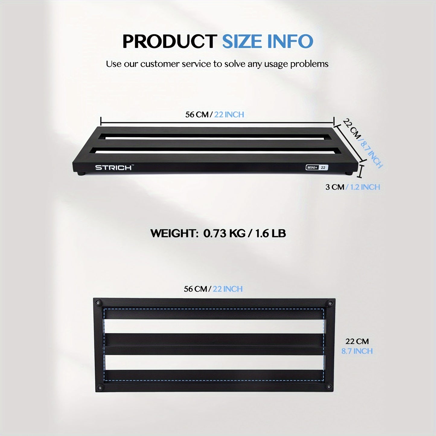 STRICH Guitar Pedal Board Made of Aluminum Alloy, Weighing Only 1.51 Pounds. This Lightweight Effect Pedalboard Measures 22 Inches by 8.66 Inches And Comes with a Carrying Bag, Model MINI+ 22