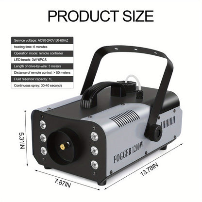 Stage Fog Machine, RGB, Remote Control, 1200W, LED for Stage and Party Lighting
