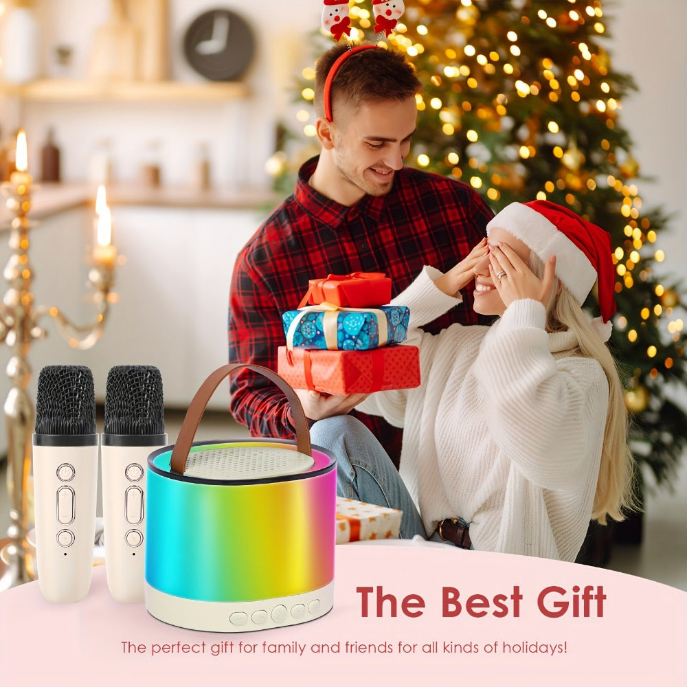 Portable Karaoke Speaker with 2 Wireless Mics, LED Lights and TWS