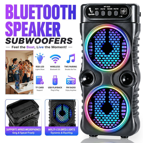 Professional Speaker, Portable Party Speaker, Subwoofer, High-Fidelity Stereo Speaker, Speaker, Equipped with LED Light Show, Compatible with BT/USB/TF Card/Fm/Tws/Aux, Professional Karaoke. Outdoor, Travel, Party Supplies