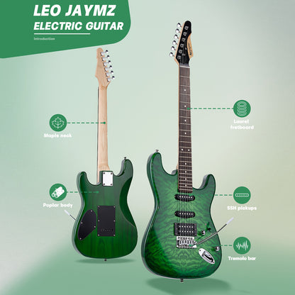 Leo Jaymz 39 Inch Full Size Electric Guitar Kit Electric Guitar Beginner Kits - 20W Amplifier, Digital Tuner, Carring Bag, Shoulder Strap, Connecting Cable