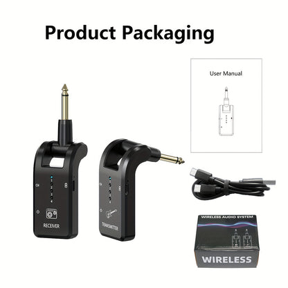 Upgrade 2. 4GHz Wireless Guitar System with Built-in Rechargeable Li-Battery, Wireless Guitar Transmitter and Receiver, for Electric Guitar, Bass, and Saxophone