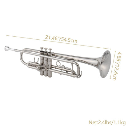 B-Flat Trumpet, 49 cm, 8.6 cm, Silver, Concert, Band for School Band