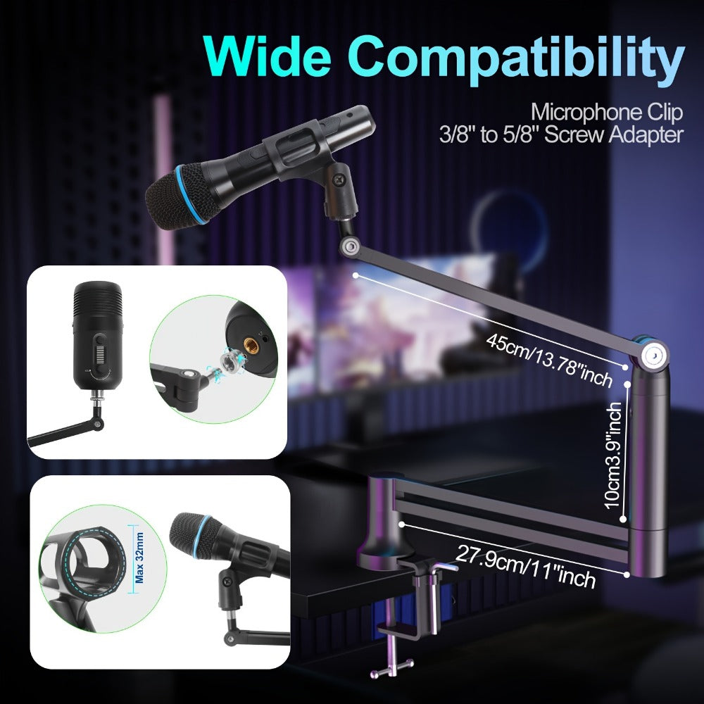 Low-Profile Microphone Boom Arm, 360-Degree Foldable Desk Mount Stand