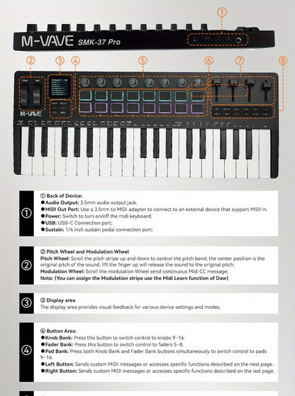M-VAVE SMK37PRO Professional MIDI Keyboard, 37-Key Wireless Wireless Music Arrangement And Production Synthesizer