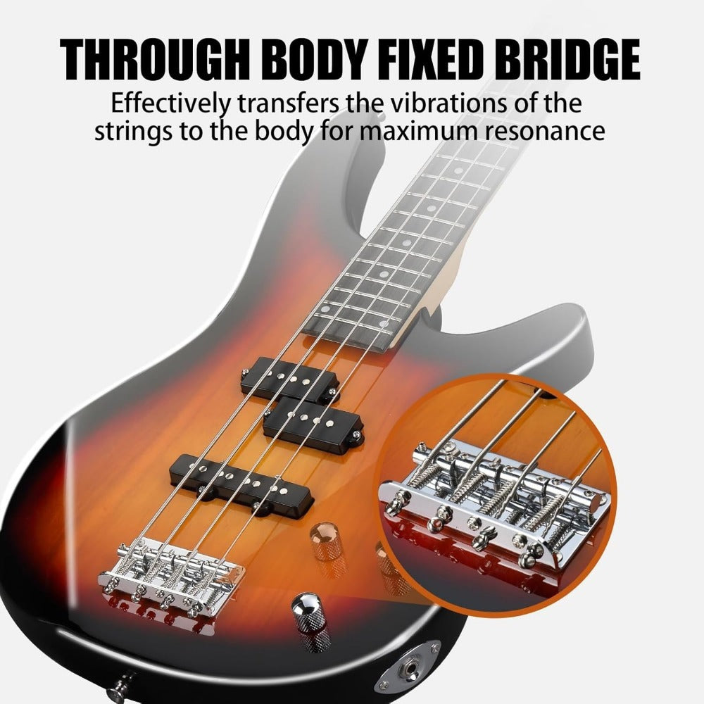 Electric Bass Guitar, Full Size, Complete, Beginner, Set for Lessons and Practice