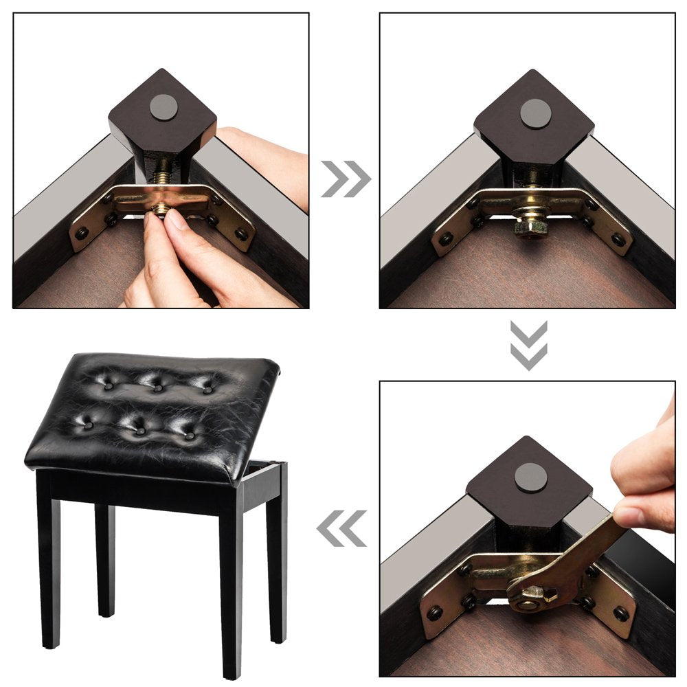 Bonnlo Wooden Double/Duet Piano Bench with Music Book Storage and Thick Cushion Faux Leather Padded Piano Stool Artist Duet Seat