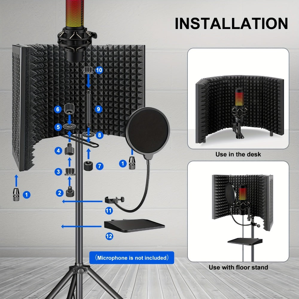 Microphone Isolation Shield, Condenser for Reducing Nearby Room Reflections Around A