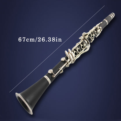 HOGSN 17-Key B Flat Clarinet, Black Resin, Polished Finish - Beginner Friendly with Durable Case & Maintenance Kit, Beginner Clarinet|Sleek Design|Quality Craftsmanship